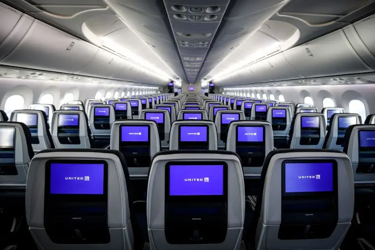 The interior of a United 787 Dreamliner at the Boeing manufacturing facility in North Charleston, S.C., on Dec. 13, 2022.
