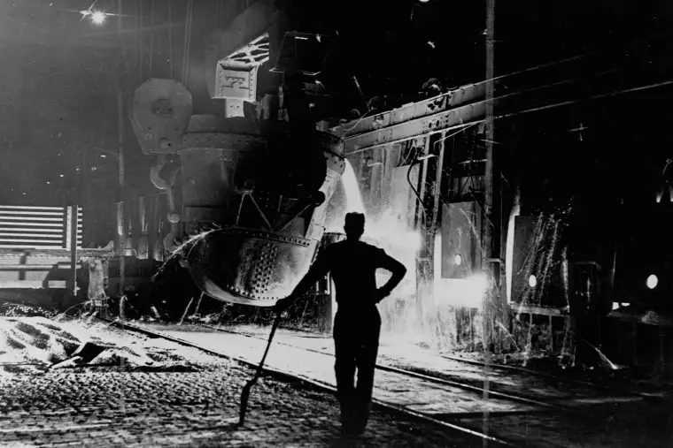 An undated archival photo of a steel mill worker in Youngstown, Ohio.