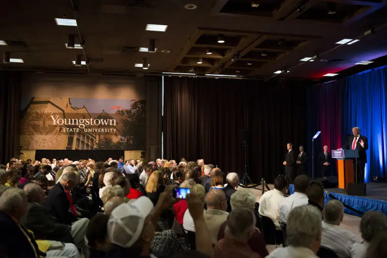 Donald Trump at a campaign  event at Youngstown State University in Youngstown, Ohio, in 2016.