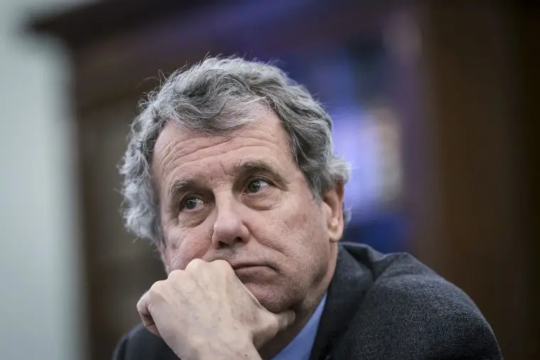 Image: Sen. Sherrod Brown, D-Ohio, testifies before the Senate Commerce, Science, and Transportation Committee on March 22, 2023.