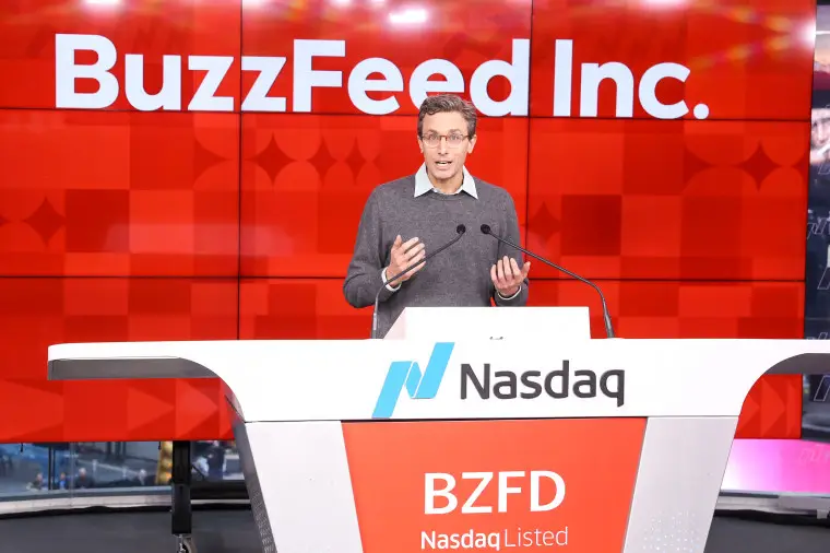 BuzzFeed CEO Jonah Peretti during the company's listing day at Nasdaq on Dec. 6, 2021, in New York.