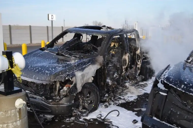 An electric Ford F-150 Lightning caught fire on Feb. 4 because of a battery issue traced to one of the automaker’s suppliers. The blaze spread to three electric pickups in a Ford holding lot in Dearborn, Mich.