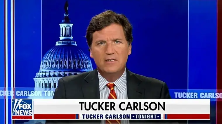 Tucker Carlson during a broadcast of his show "Tucker Carlson Tonight" on Fox News.