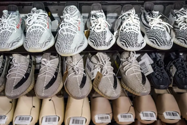 Image: Yeezy shoes, made by Adidas, at Laced Up, a sneaker resale store, in Paramus, N.J., on Oct. 25, 2022. 
