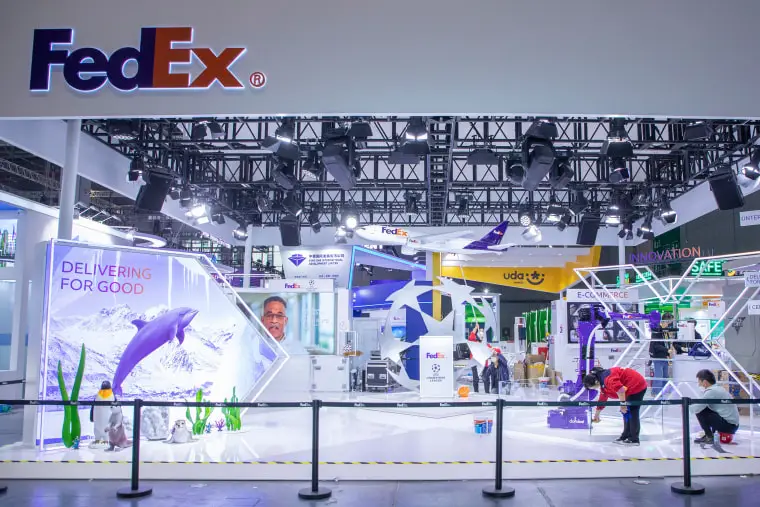 The FedEx exhibition booth at the 5th China International Import Expo (CIIE) in Shanghai in 2022.