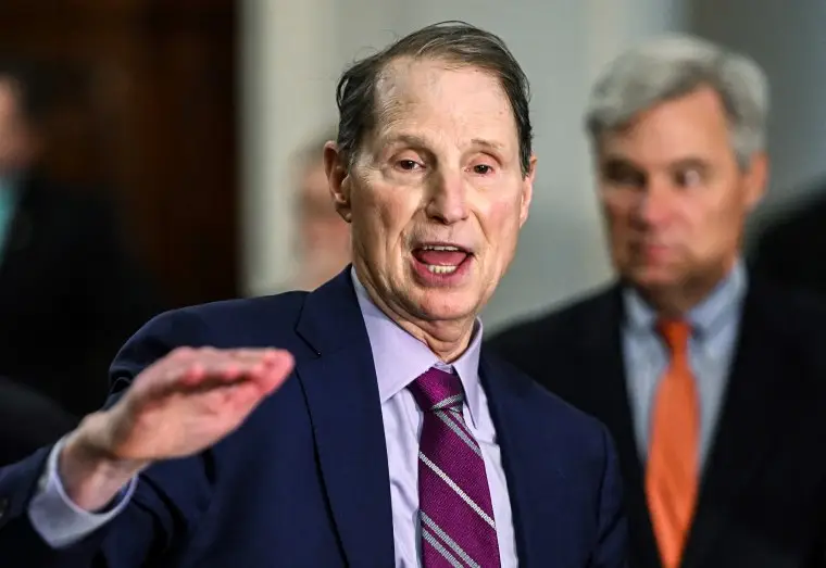Image: Senator Ron Wyden, D-Ore., speaks during a news conference following Senate Democrat policy luncheons at the Capitol on June 13, 2023.