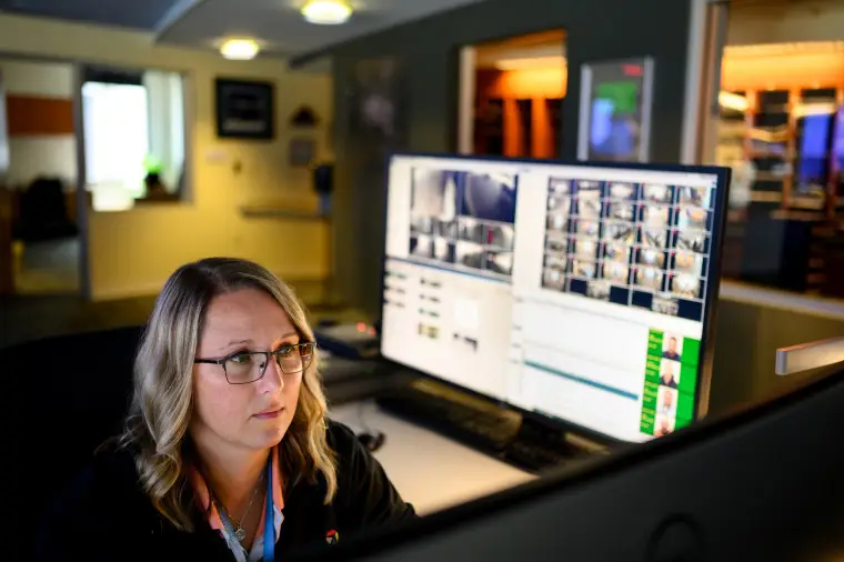  Trudi Shertzer, Airport Operations and Duty Manager at Pittsburgh International Airport, works in the operations center at the airport on July 25, 2023 in Moon Township, Pa. 