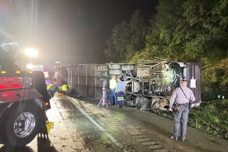 Multiple people dead after bus carrying dozens and vehicle collide on Pennsylvania freeway
