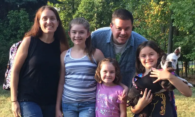 Jeffrey Foose's family with their Boston terrier, Lucy.