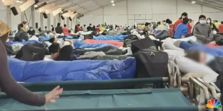 A facility for migrant children at Fort Bliss in Texas in 2021.