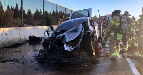 Tesla car battery 'spontaneously' catches fire, requiring 6,000 gallons of water to put it out